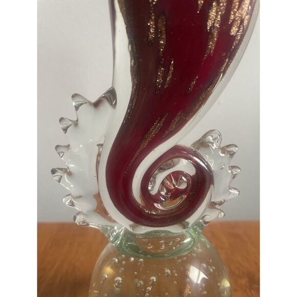MURANO GOLD FLECK RED GLASS LARGE SEAHORSE SCULPTURE BUBBLE BULLICANTE 11" - Picture 9 of 11